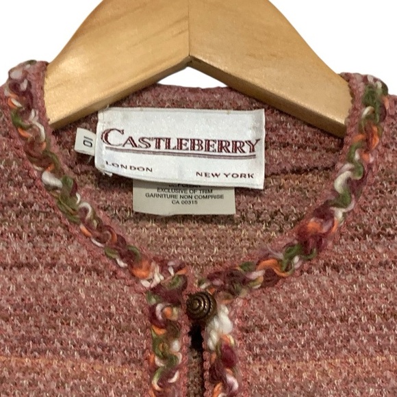 Vintage 80’s Castleberry Stretch Tweed Jacket & Skirt Suit In Pink | Size 10 - Picture 7 of 16